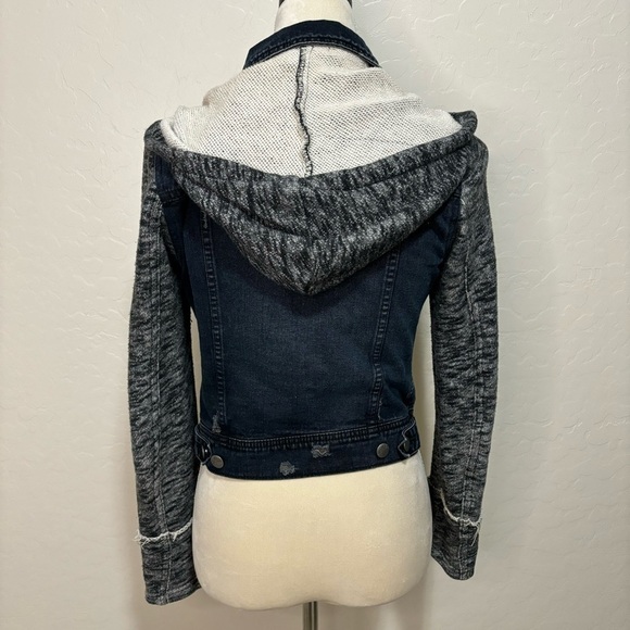 Free People Distressed Denim Jean Knit Sweatshirt Hoodie Jacket size XS - Picture 11 of 13